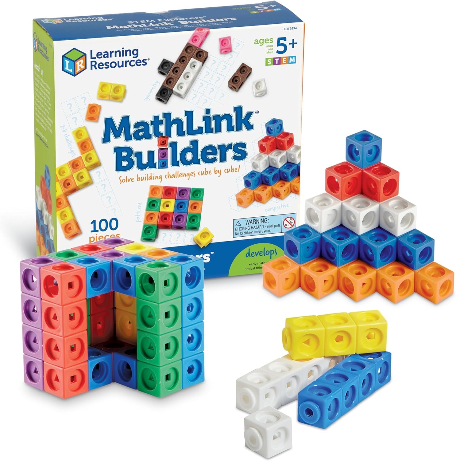 STEM Explorers Mathlink Builders - 100 Pieces, Ages 5+, Kindergarten STEM Activities, Math Activity Set and Games for Kids, Linking Cubes, Connecting Cubes